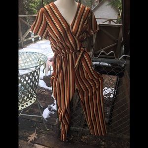 Blu Peeper rust stripped jumpsuit